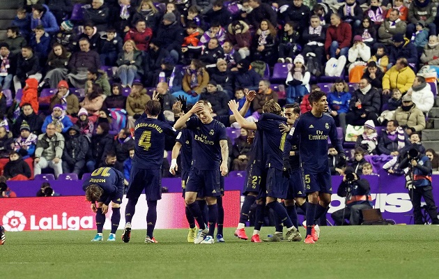 Jugadores del Real madrid festejan el triunfo. Foto:EFE