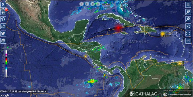 El terremoto ocurrió a diez kilómetros de profundidad del lecho marino entre la isla de Jamaica y Cuba. Foto: Sinaproc.