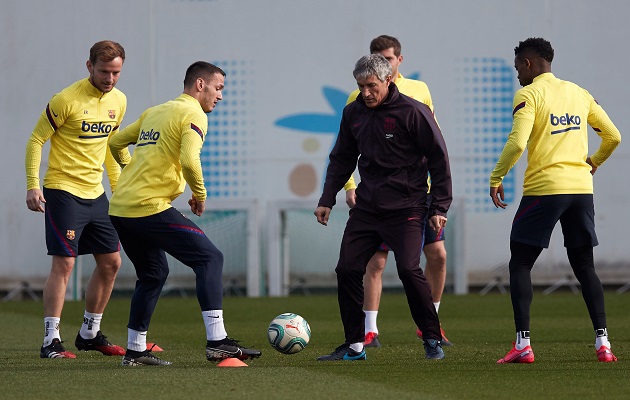 Setién durante el entrenamiento de ayer.