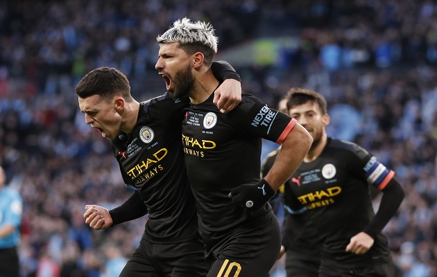 Agüero festeja su gol con el Manchester City. Foto:AP