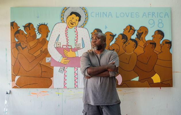 El pintor keniano Michael Soi retrata a China como la nueva potencia imperialista ansiosa por saquear a África. Foto / Khadija Farah para The New York Times.