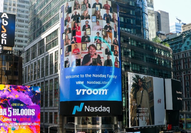 Vroom, que vende autos usados en línea, anunció hace poco su OPI en Nueva York. Foto / vía Nasdaq, Inc.