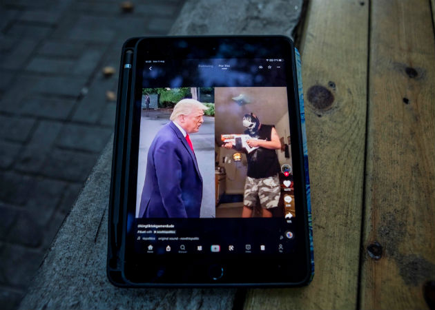 Vista del presidente Trump, en una pantalla con una publicación de la aplicación de TikTok, el 3 de agosto de 2020 en Shanghai (China). Fotos: EFE.