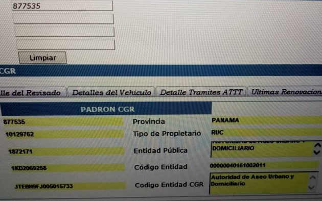 Contraloría confirmó que vehículo pertenece a la Autoridad de Aseo. 