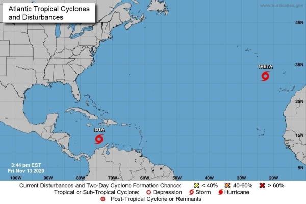 Iota se moverá por el centro del mar Caribe durante los dos próximos días hasta que se aproxime a las costas de Nicaragua y el noreste de Honduras el lunes, indicó el observatorio. Foto: EFE