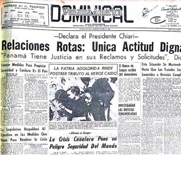 Portada de Panamá América del domingo 12 de enero de 1964. El editorial de la fecha denunciaba el saldo de sesenta años de injusticia. El legado de esos jóvenes fue que todos los panameños hoy viviéramos en libertad e independencia democrática.