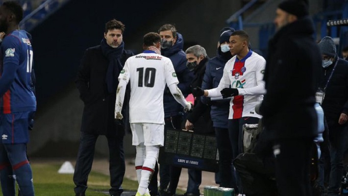 Neymar salió de cambio al minuto 60' en el partido de Copa de Francia ante el Caen. Foto: @PSG_English