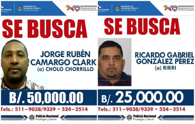 La Policía ofrece 50 mil dólares por 'Cholo Chorrillo' y 25 mil por alias 'Rirri'.