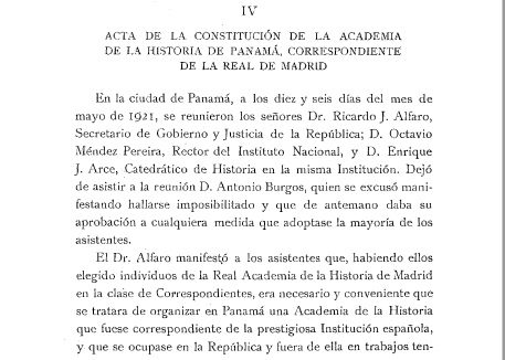 Acta de constitución de la Academia de Historia de Panamá. Acta de constitución de la Academia de Historia de Panamá.