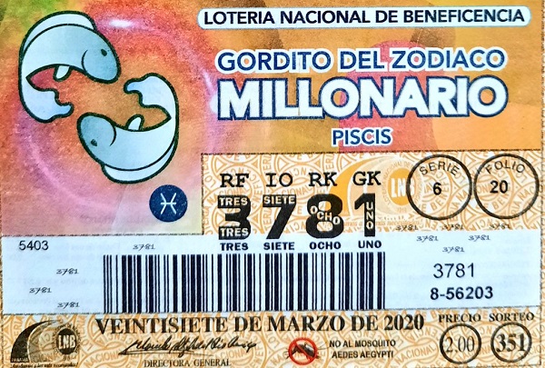 El pago del Gordito del Zodiaco corresponde al sorteo 351, del viernes 30 de abril de 2021.