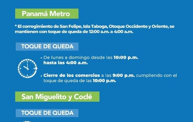 Nuevos horarios de toque de queda en Panamá Metro y San Miguelito.