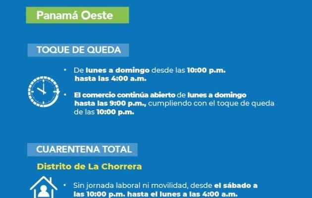 En Arraiján, Capira, San Carlos y Chame se mantiene el toque de queda de 10:00 p.m a 4:00 a.m.