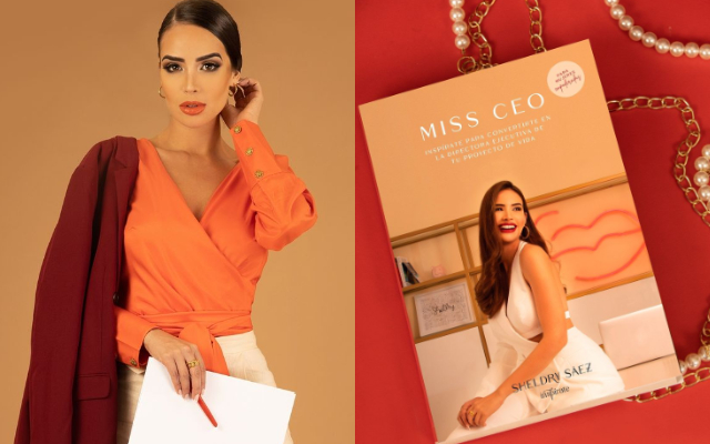 Sheldry Sáez y la portada de su libro 'Miss Ceo'. Fotos: @sheldrysaez