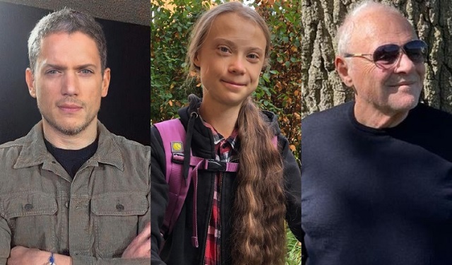 Wentworth Miller, Greta Thunberg y Anthony Hopkins. Fotos: Instagram