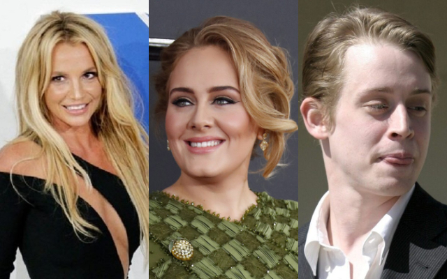 Britney Spears, Adele y Macaulay Culkin. Fotos: Archivo / EFE