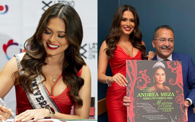 Andrea Meza firma autógrafos durante su presentación como Madrina de la Comisión Latina sobre el Sida el 16 de septiembre. Foto: Instagram / @andreamezamx