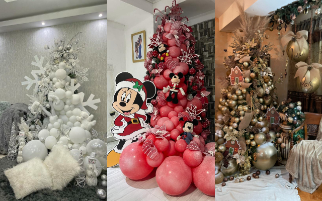 Decoraciones temáticas; 'Blanca Navidad', Minnie Mouse y 'rose gold' con esferas aéreas.  Fotos: Cortesía / Festi Arte 