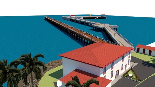 La construcción del  muelle  será de  aproximadamente 750 metros de largo, capacidad para recibir embarcaciones de 100 metros de eslora (largo) y un calado o profundidad de aproximadamente de 7 a 8 metros.