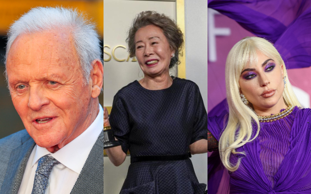 Anthony Hopkins, Youn Yuh-jung y Lady Gaga. Fotos: Archivo / EFE