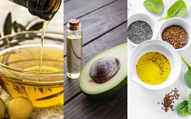 Aceite de oliva, aguacate y linaza. Fotos: Ilustrativa / Pixabay / Freepik