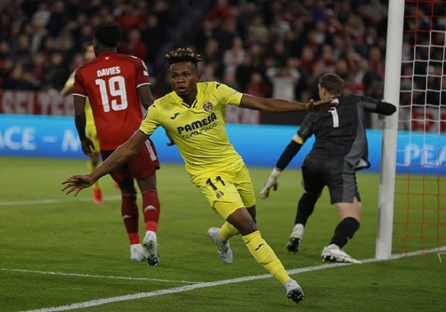 Samuel Chukwueze celebra el gol del Villarreal. Foto:EFE