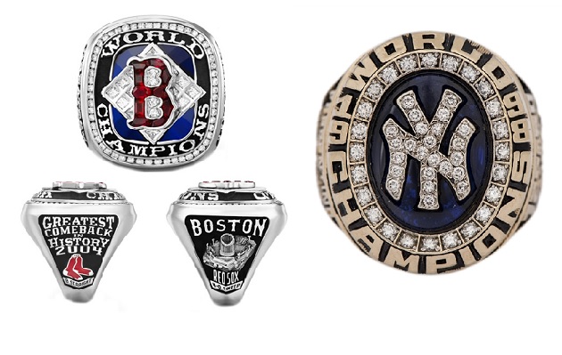 Anillos de Serie Mundial que conquistaron los Yankees de Nueva York en 1998 y los Medias Rojas de Boston en 2004. 