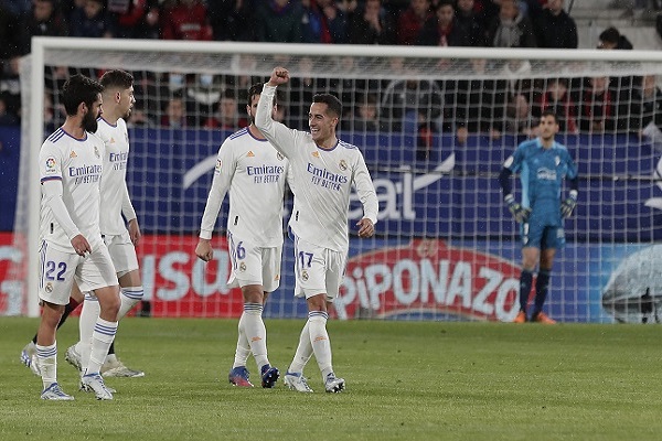 Lucas Vázquez, celebra el tercer gol del equipo madridista. Foto:EFE