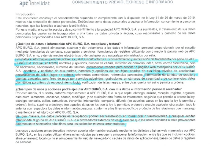 Consentimiento para clientes corporativos.