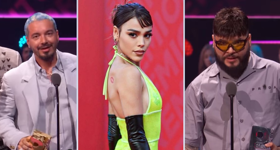 J Balvin, Danna Paola y Farruko en la gala. Foto: EFE J Balvin, Danna Paola y Farruko en la gala. Foto: EFE