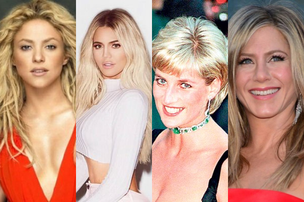 Shakira, Khloé Kardashian, Diana de Gales y Jennifer Aniston. Foto: Archivo 