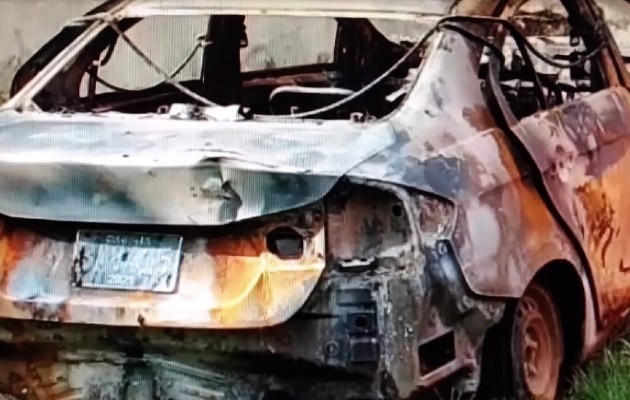 El auto del docente fue ubicado quemado en cañaverales de Alanje. Foto: Mayra Madrid 