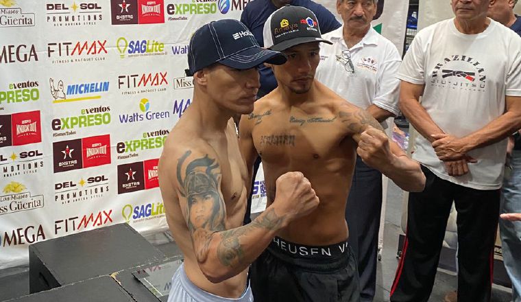 Hernán 'Tyson' Márquez y 'Nica' Concepción (der.) en el pesaje oficial de la pelea en Hermosillo, México. Foto: Cortesía