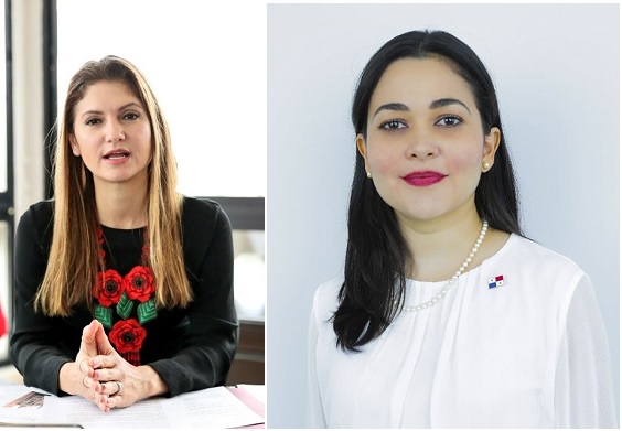 Erika Mouynes sale de la Cancillería a la que llega Tewaney. Imágenes de Internet