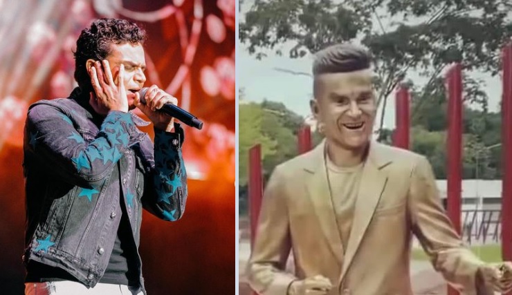 Silvestre Dangond junto a su estatua. Foto: Instagram/Twitter