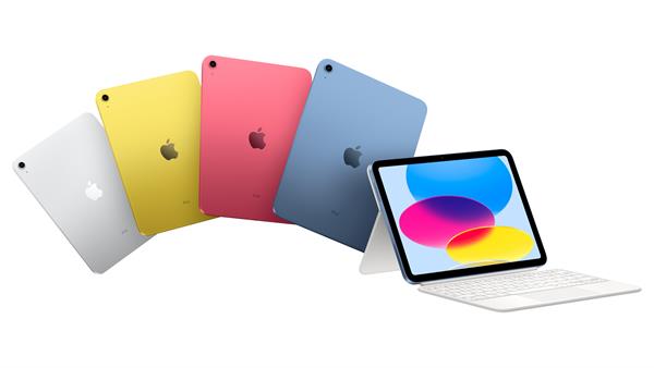 Apple que muestra el nuevo iPad de décima generación en sus diferentes colores.