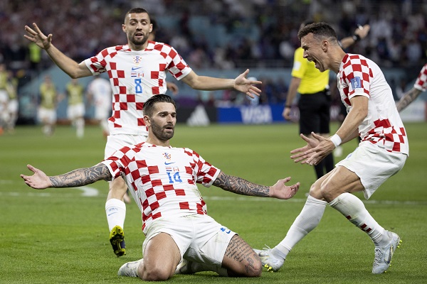 Marko Livaja de Croacia celebra su gol contra Canadá. Foto:EFE