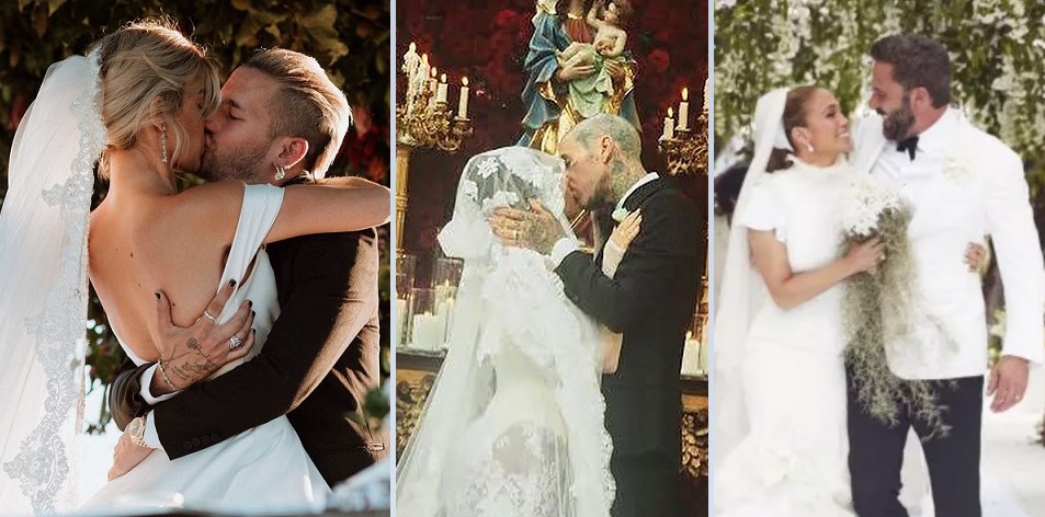 Ricky Montaner y Stefi Roitman; Kourtney Kardashian y Travis Barker; y Jlo y Ben Affleck. Foto: Instagram