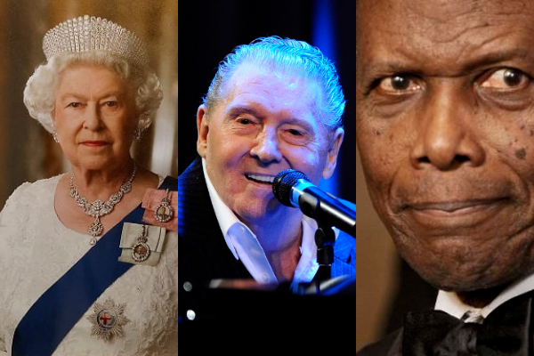 La reina Isabel II, Jerry Lee Lewis y Sidney Poitier. Fotos: Archivo / EFE