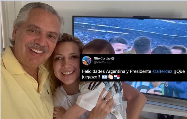 Alberto Fernández y su familia tras la victoria de Argentina en la final.