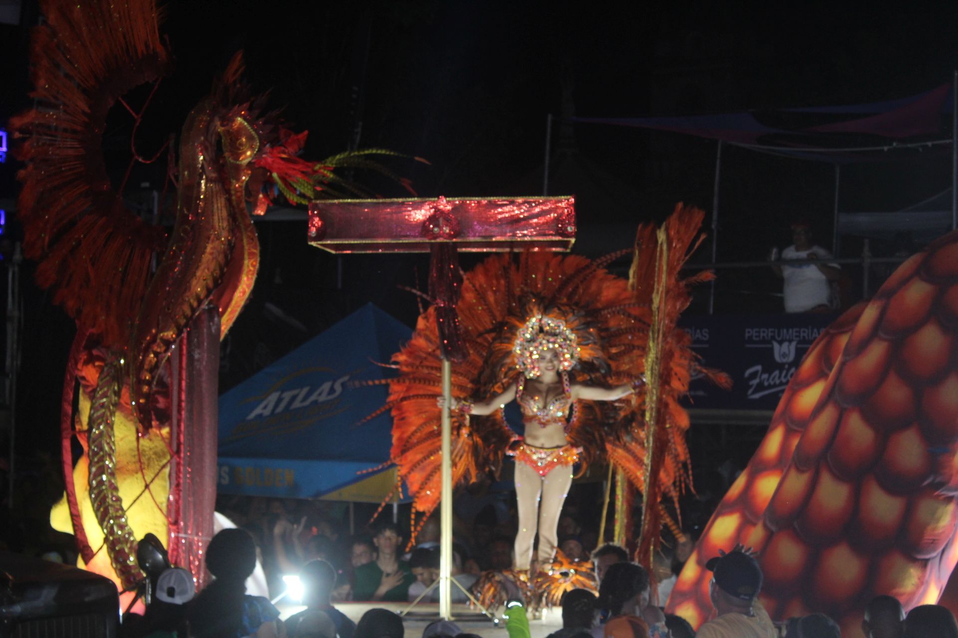 La reina de Calle Arriba de Chitré, Ana Victoria Quijada, también se presentó con mucho lujo, Foto. Thays Domínguez
