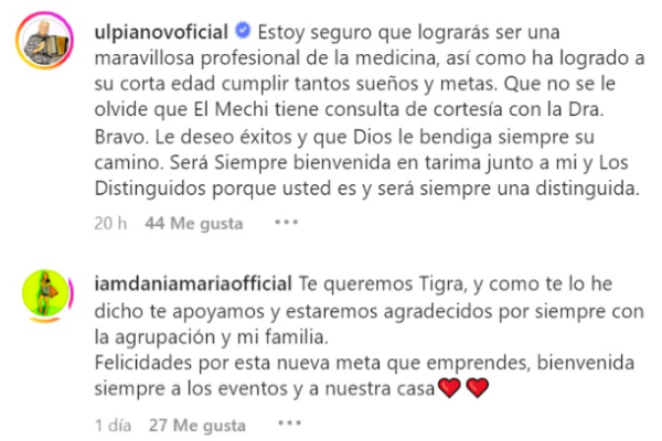 Mensaje de Ulpiano Vergara y Dania María Vergara. Foto: Instagram / @maryfrankbravoo