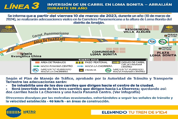 Según lo establecido por la ATTT, por el área los conductores tendrán que circular a 40 kilómetros por hora y respetar las señales de tránsito. Foto. Cortesía Metro de Panamá