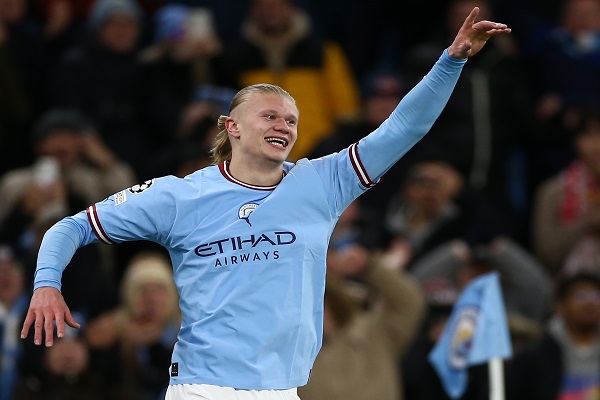 Erlling Haaland anotó cinco goles para el Manchester City ante ante el Leipzig en la Champions. Foto: EFE