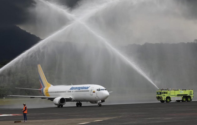 El vuelo de Aeroregional fue recibido en grande hoy en Panamá Pacífico. Foto: AT