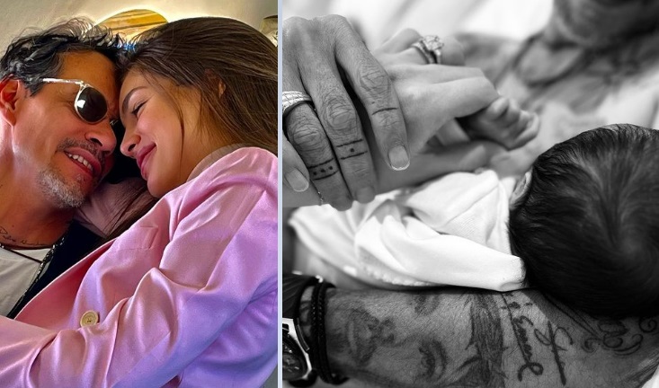 Marc Anthony y Nadia Ferreira junto a la imagen del bebé. Foto: Instagram