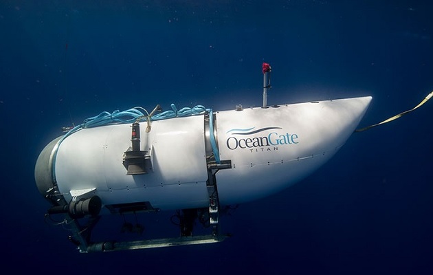 Fotografía facilitada por Ocean Gate que muestra el exterior de un submarino turístico, con capacidad para cinco personas, operado por la citada compañía. Foto: EFE/Ocean Gate