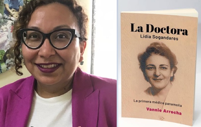 Vannie Arrocha junto a la portada de su libro. Fotos: Cortesía/Vannie Arrocha