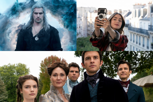 The Witcher', 'Emily in Paris' y 'The Bridgerton'. Foto: Netflix