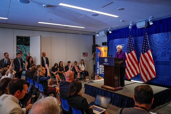 Rueda de prensa de la secretaria del Tesoro de Estados Unidos, Janet Yellen. Foto: EFE