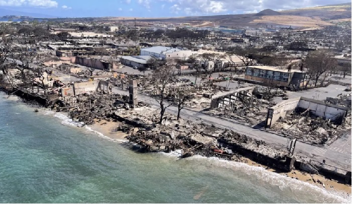 Vista aérea de las secuelas del incendio forestal en Kula en Maui, Hawái. Foto: EFE